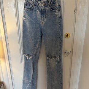 Zara Light Blue Distressed Boyfriend Jeans